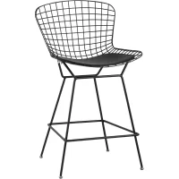 Стул полубарный с низкой спинкой Bertoia черный с черной подушкой