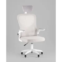 Кресло офисное TopChairs Core серый с подголовником пластик белый