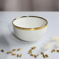 Тарелка глубокая MOONSHINE, керамика, белый+золото, 13*6,8см