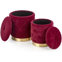 Комплект HALMAR POLLY (2 пуфа) бордовый/золотой