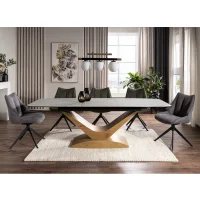 Стол обеденный SIGNAL DOLCE Ceramic Statuario Venato белый/дуб 180-240/95