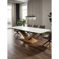 Стол обеденный SIGNAL DOLCE Ceramic Statuario Venato белый/дуб 180-240/95
