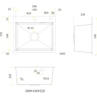 Кухонная мойка из нержавейки BLANTEK LS-5044HN Honeycomb Nano black