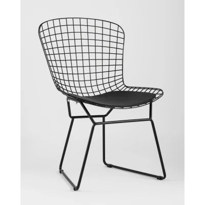 Стул обеденный Bertoia черный с черной подушкой — фото 2