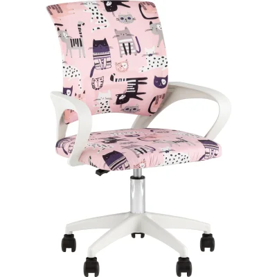 Кресло офисное TopChairs Simple SN Junior принт Pink Cats пластик белый