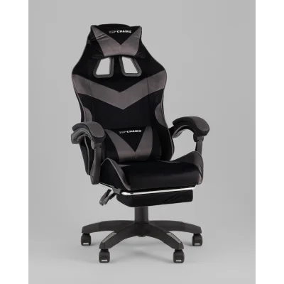 Кресло спортивное TopChairs MG-7019 велюр черно-серый — фото 2