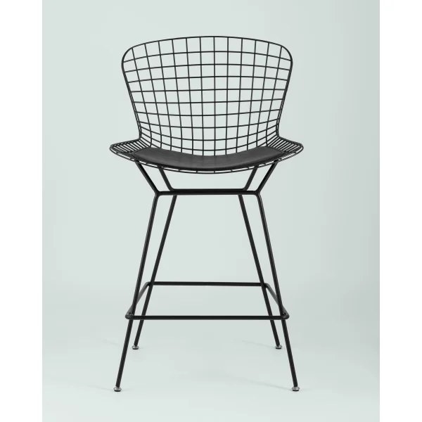 Стул полубарный с низкой спинкой Bertoia черный с черной подушкой