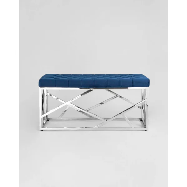 Банкетка-скамейка АРТ ДЕКО велюр синий сталь серебро