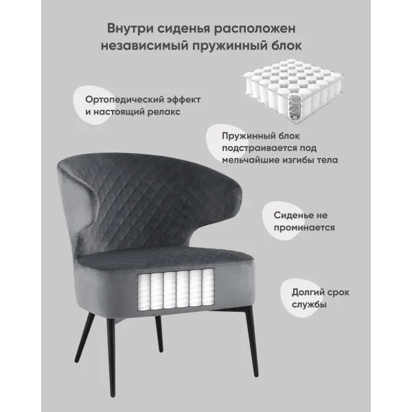 Кресло лаунж Royal велюр тёмно-серый