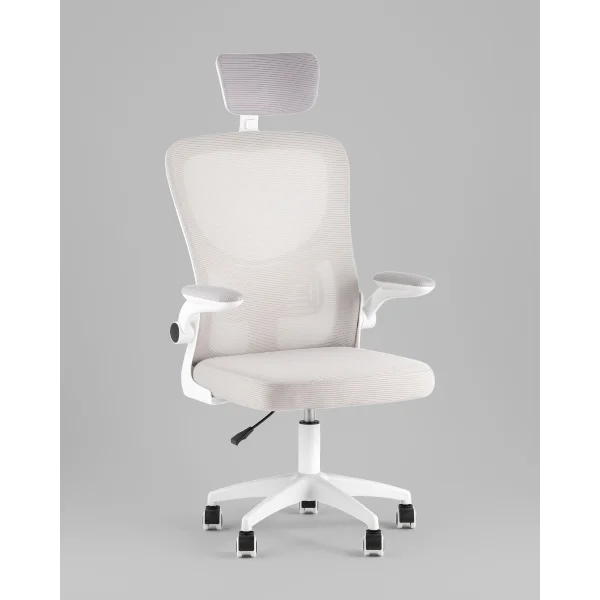Кресло офисное TopChairs Core серый с подголовником пластик белый