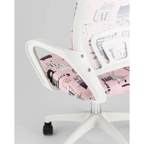 Кресло офисное TopChairs Simple SN Junior принт Pink Cats пластик белый