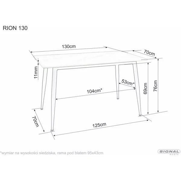 Стол обеденный SIGNAL RION серый/черный 130/70