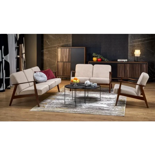 Кресло HALMAR MILANO 1S tap. Castel 15 бежевый/орех