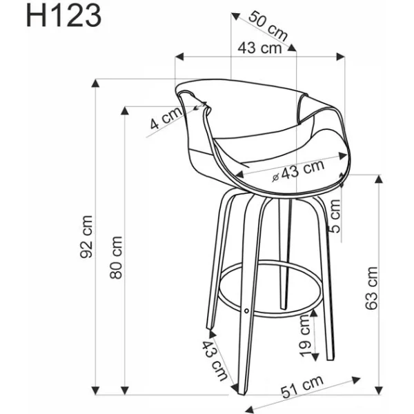 Стул барный HALMAR H123 серый/орех